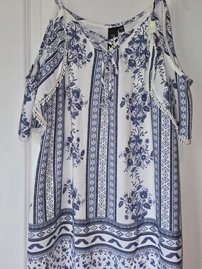 Trixxi White and Blue One-Shoulder Floral Dress